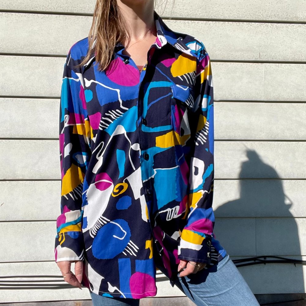 VINTAGE Abstract Print Button Down Shirt | By Martini - Picture 8 of 8